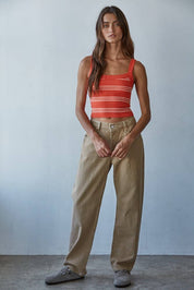 Orange Striped Ribbed Tank
