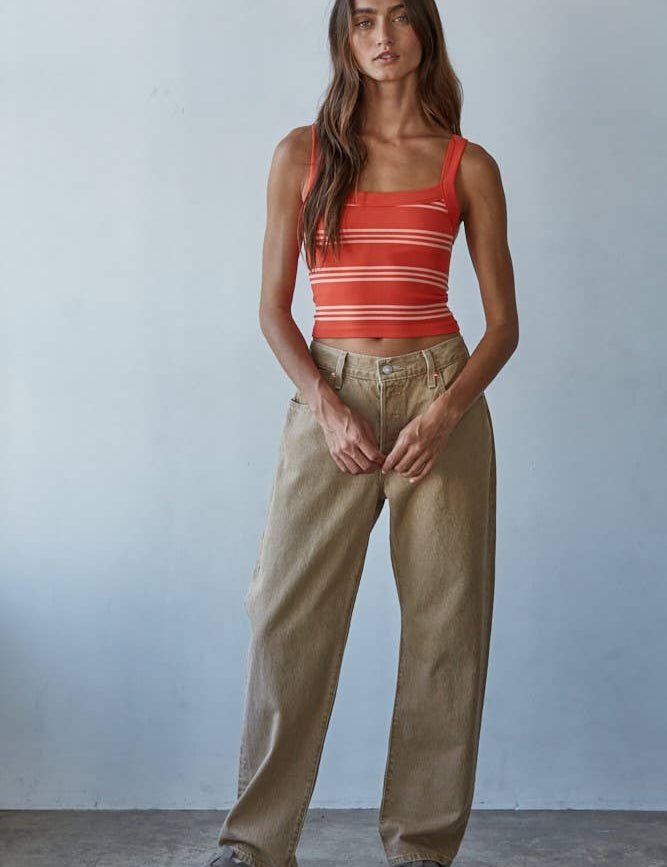 Orange Striped Ribbed Tank