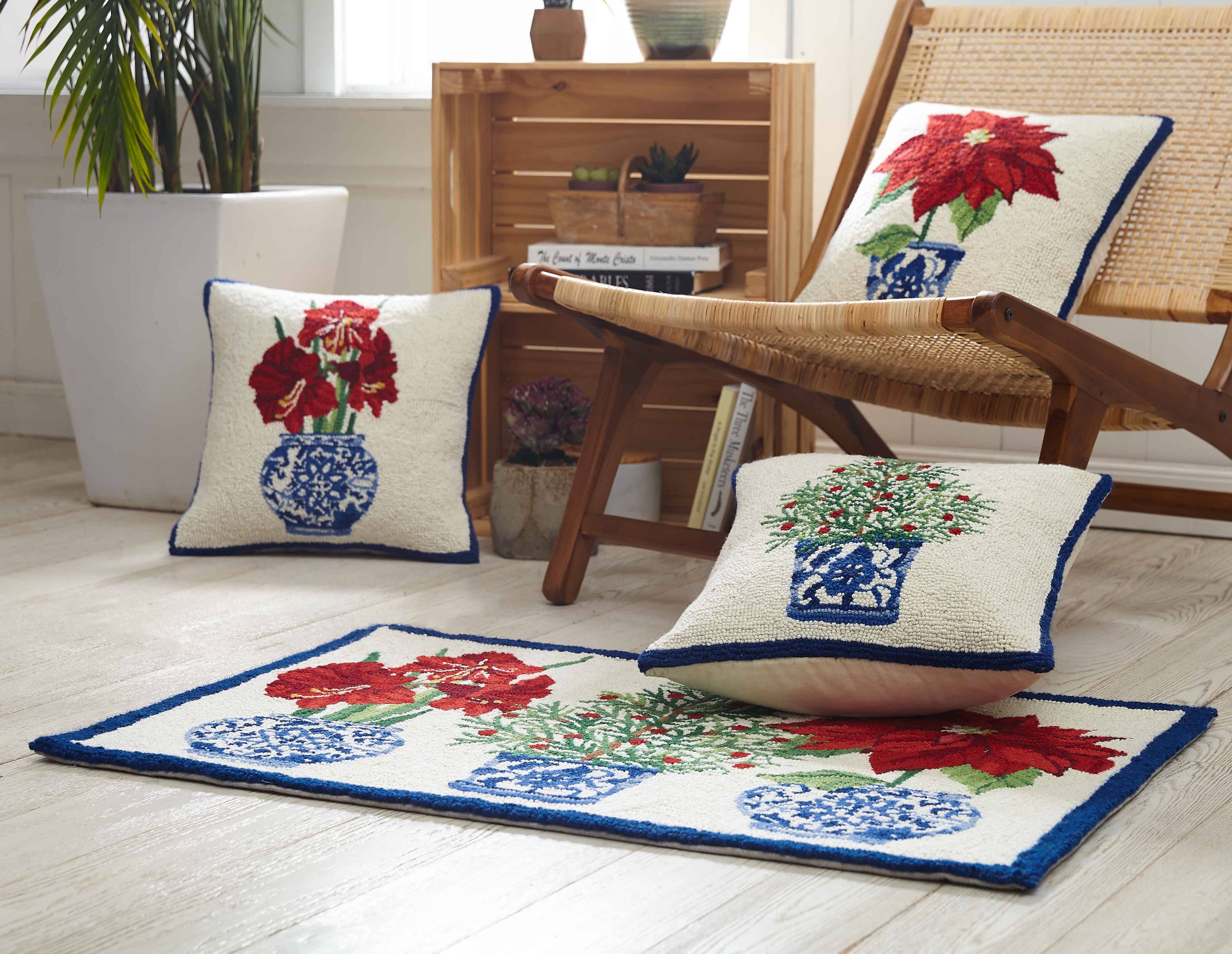 Holiday Chinoiserie Poinsettia Hook Pillow - Sally Eckman Roberts
