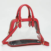 Faux Leather Trim Transparent Structured Top Handle Handbag / Crossbody Bag: Clear,Navy