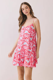 Pink Printed V Neck Slip Dress