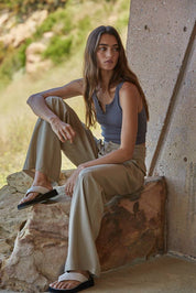 Gray Henley Ribbed Modal Tank