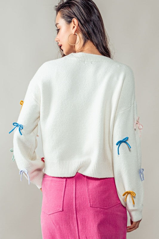 Ivory Bow It Up Knit Sweater