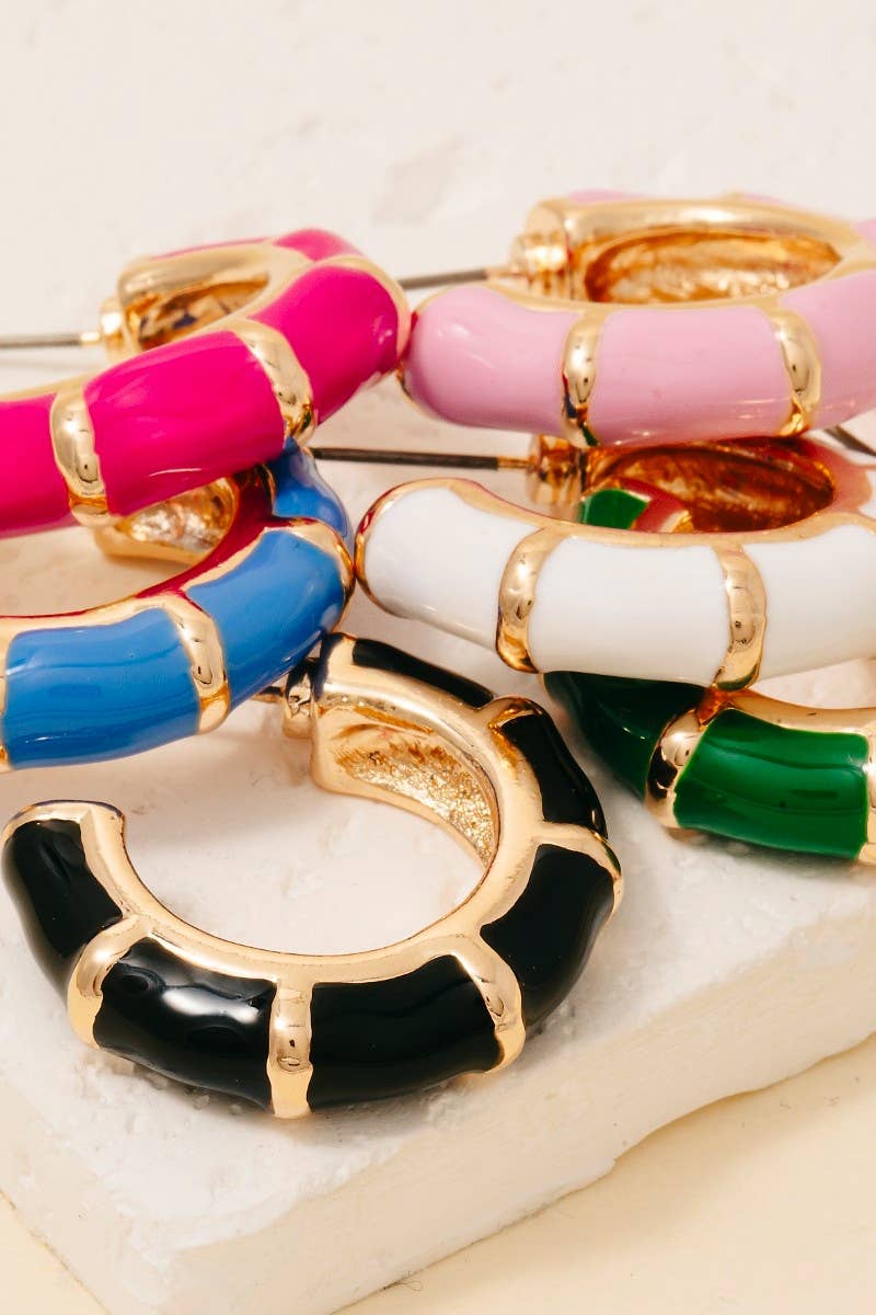 Enamel Bamboo Style Hoop Earrings