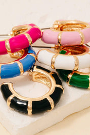 Enamel Bamboo Style Hoop Earrings