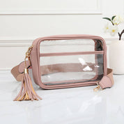 Faux Leather Transparent Rectangular Crossbody Bag: Clear,Royal Blue