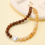Brown Two-Tone Stone & Pearl Necklace