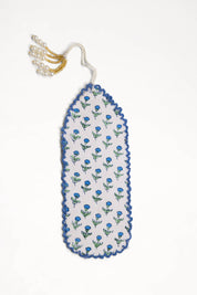 Blue Floral Bookmark — cotton bookmark and embroidered edge