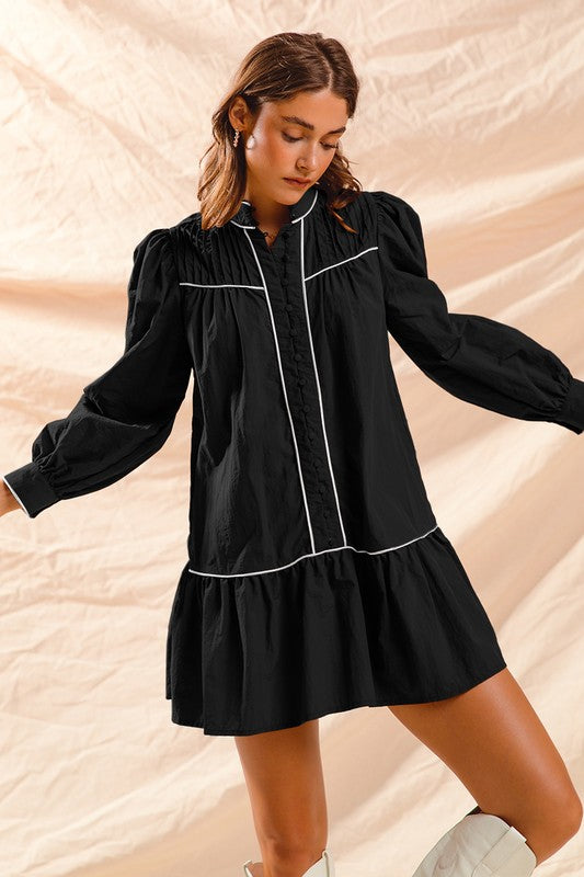 Black Long Sleeve Mini Dress