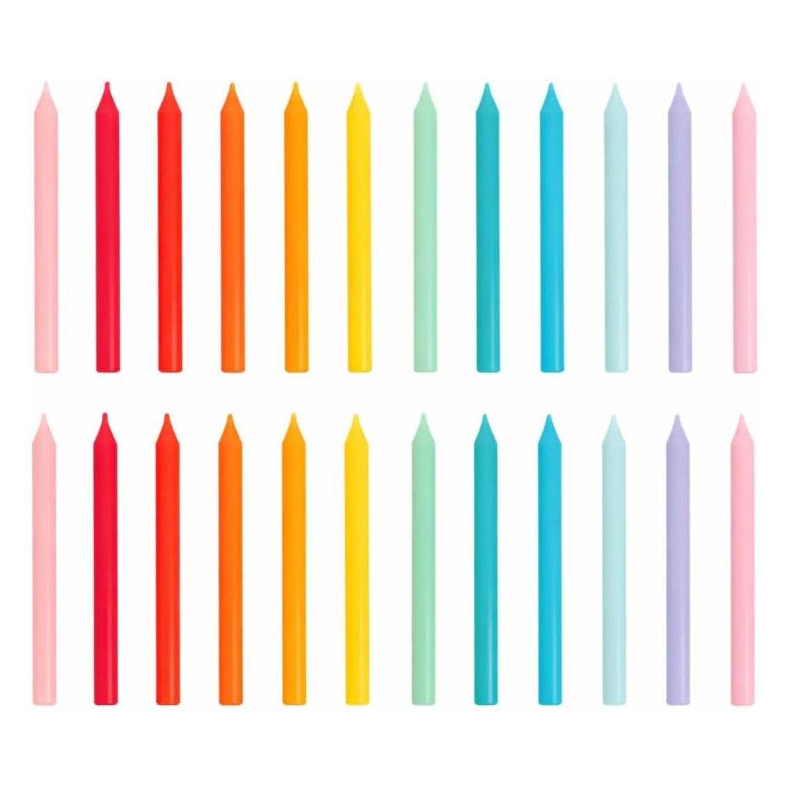 Rainbow Birthday Candles - 24 Pack showing made for a clean, reliable burn