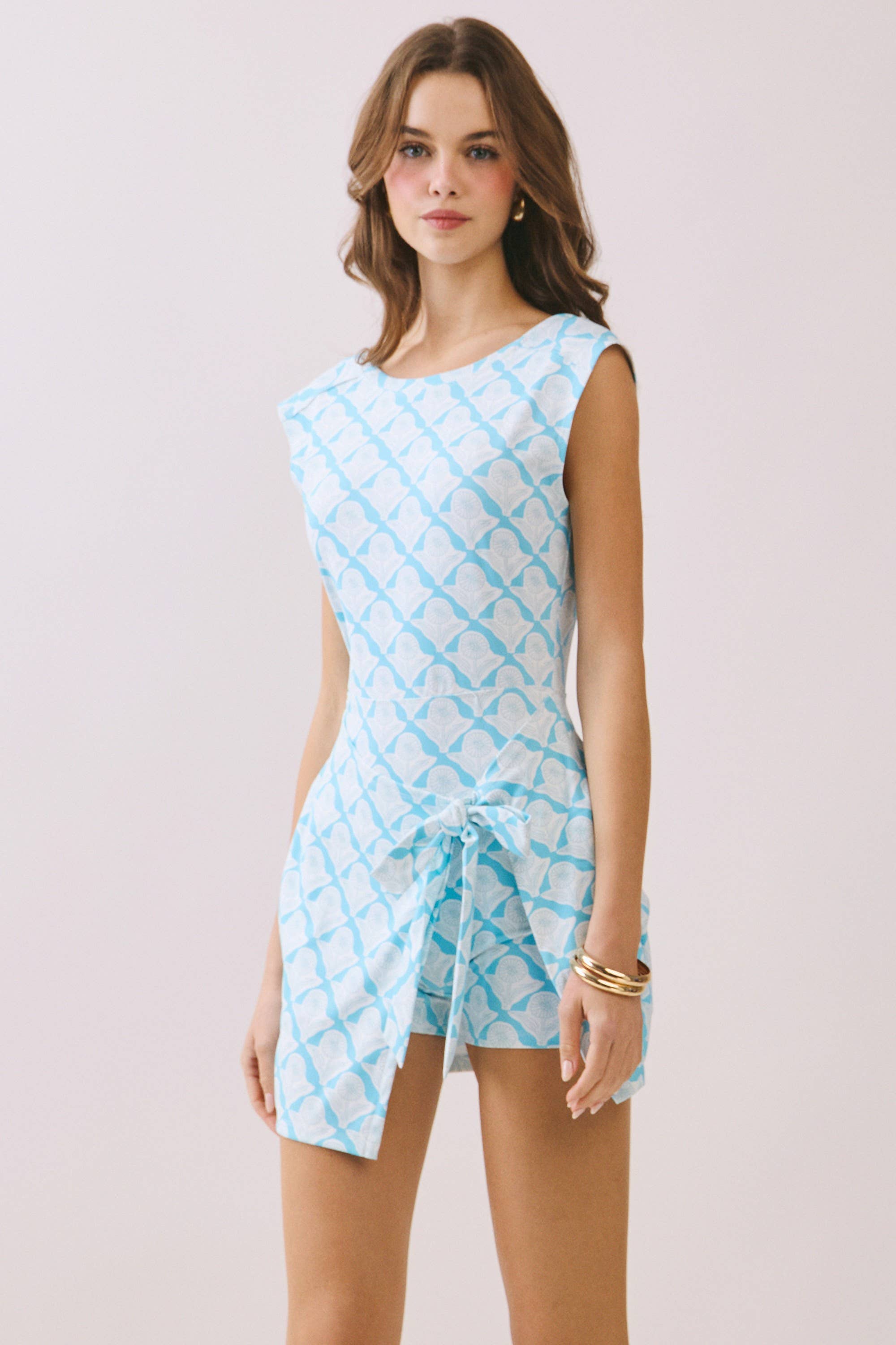 Blue Wrap Side Tie Detail Mini Dress