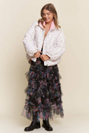 Floral Print Double Collar Jacket