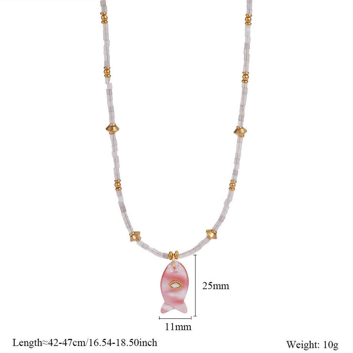 Pink Fish Necklace With Gem — color: pink and fish pendant with gemstone