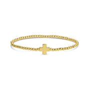 3mm Beaded Stretch Bracelet with Single Gold Cross