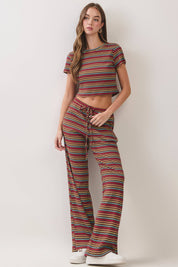 Brown Stripe Top & Pants Set — two-piece set and cropped top