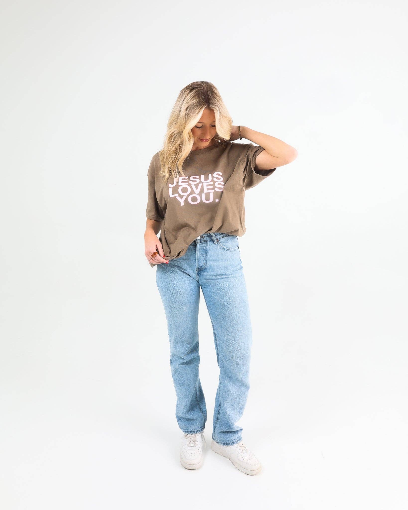 Mocha/Blush Jesus Loves You Tee