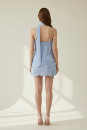 Blue Scalloped Embroidered Mini Dress