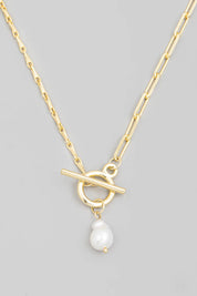 Toggle Chain Pearl Charm Necklace