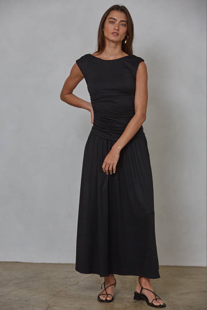 Black Ruched Side Sleeveless Dress