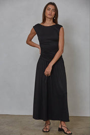 Black Ruched Side Sleeveless Dress