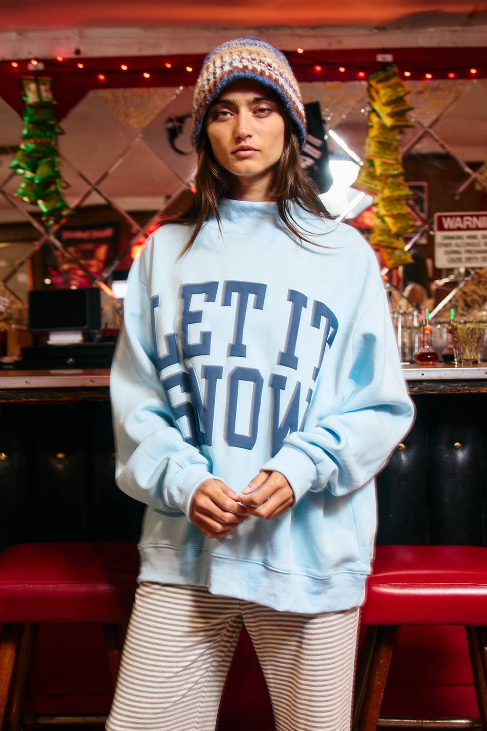 Light Blue Let It Snow Mockneck Sweatshirt
