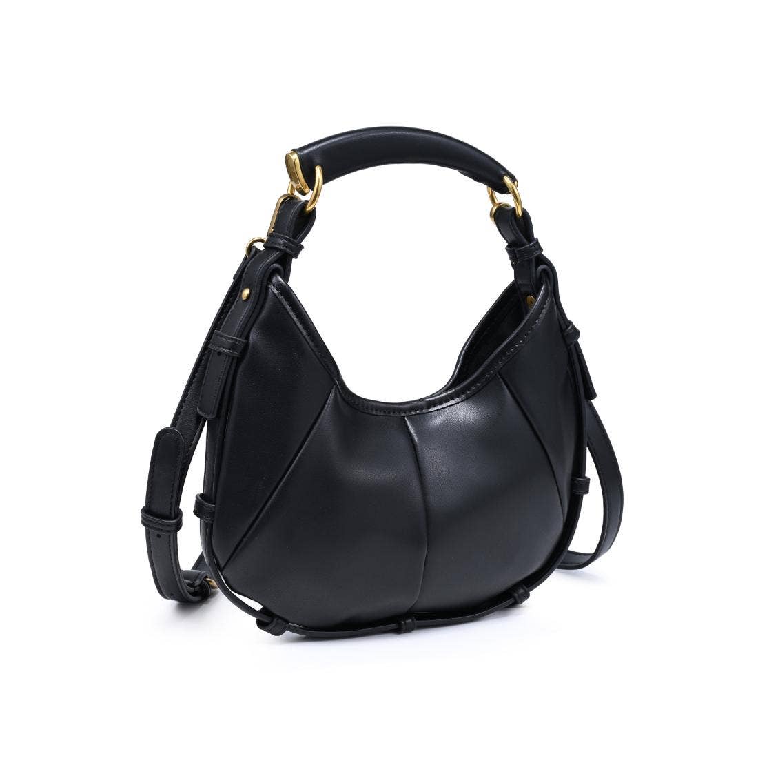 Black Pleated Crescent Hobo Bag
