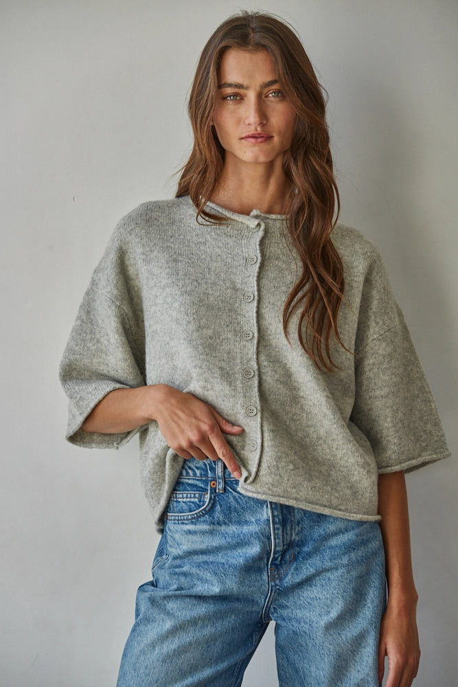 Gray Button Up Cardigan Top