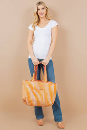 Orange Floral Quilted Tote Bag