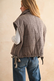 Mocha Lace Trim Puff Vest