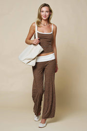 Brown Striped Fold Over Set