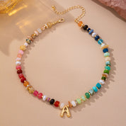Multicolor Gemstone Chip Initial Necklace