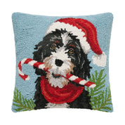 Light Blue Christmas Bernedoodle Hook Pillow