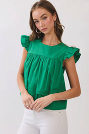 Green Ruffle Sleeve Babydoll Top