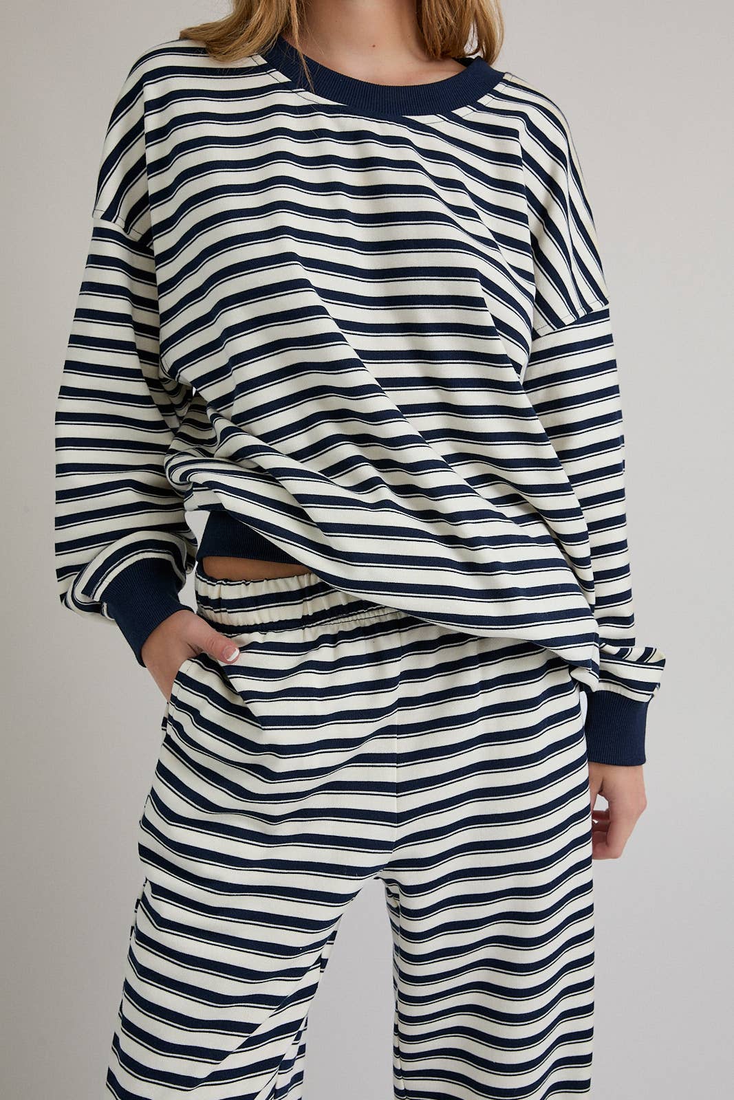 Ivory & Navy Crewneck & Pants Set