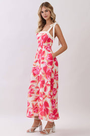 Hot Pink Floral Tie Maxi Dress