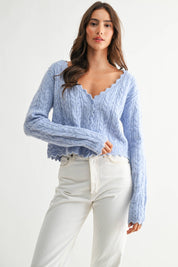 Blue Scallop Knit Cardigan