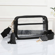 Faux Leather Transparent Rectangular Crossbody Bag: Clear,Royal Blue