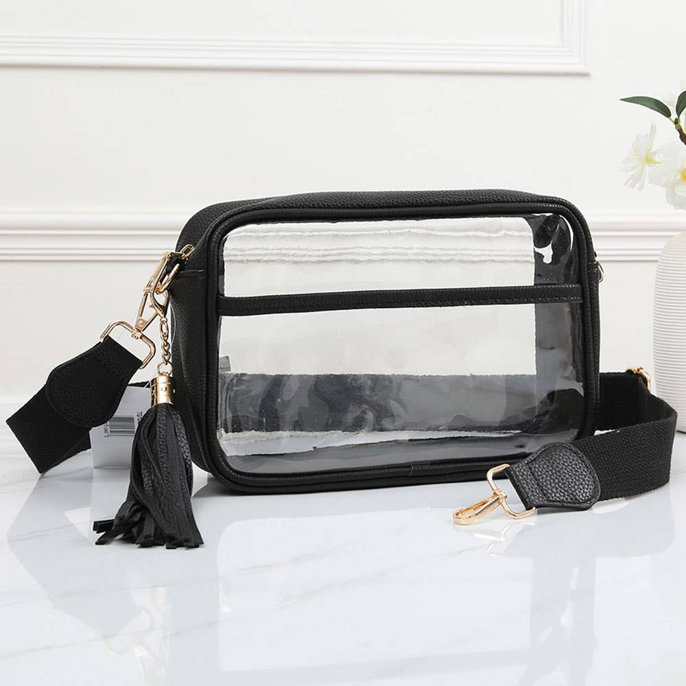 Faux Leather Transparent Rectangular Crossbody Bag: Clear,Silver