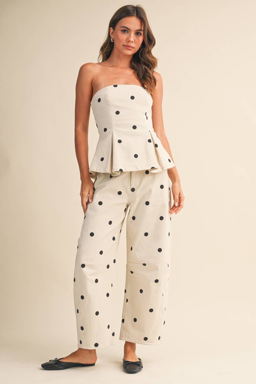 White Polka Dot Strapless Set