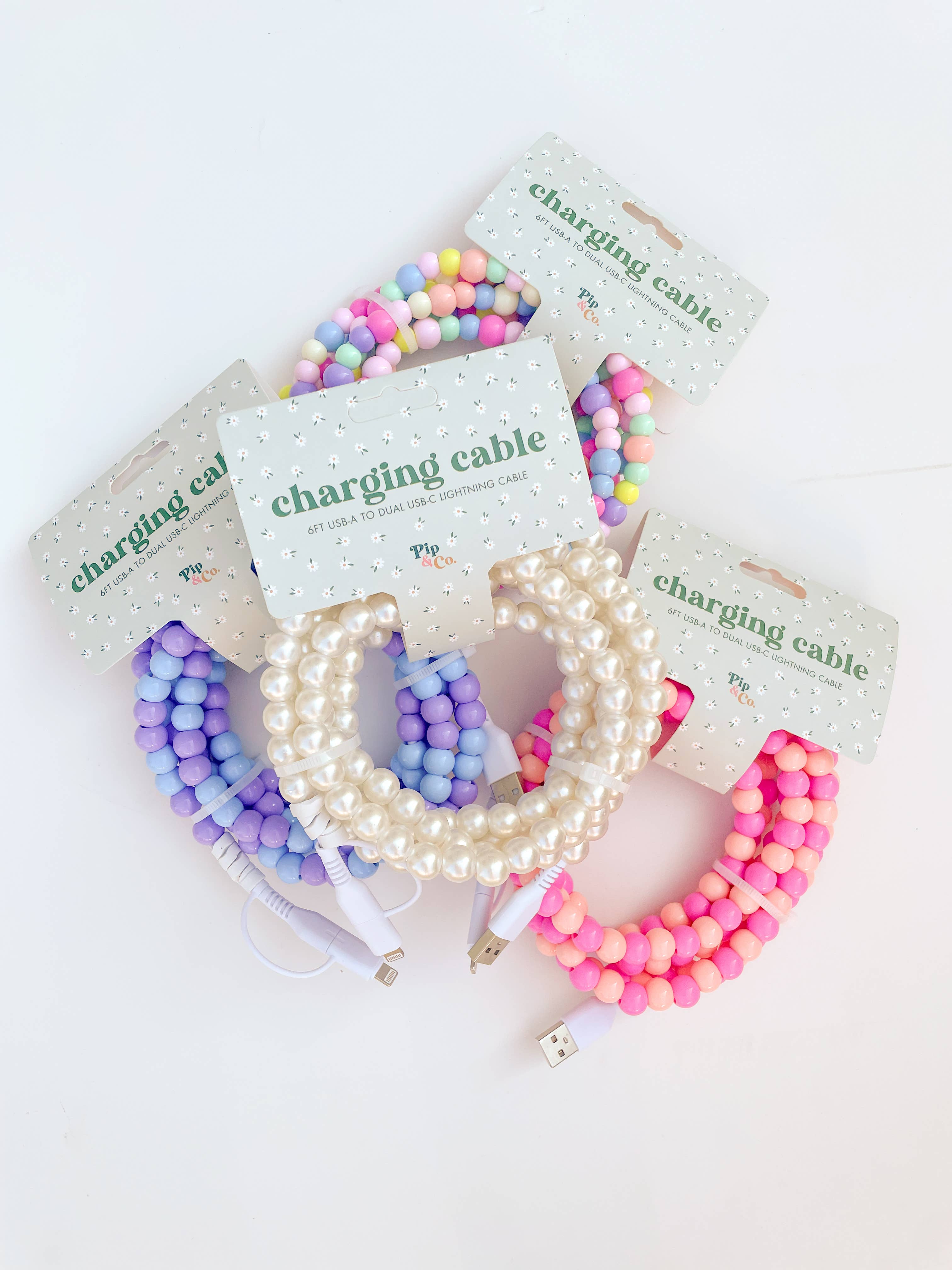 Pearly White Beaded Phone Charger