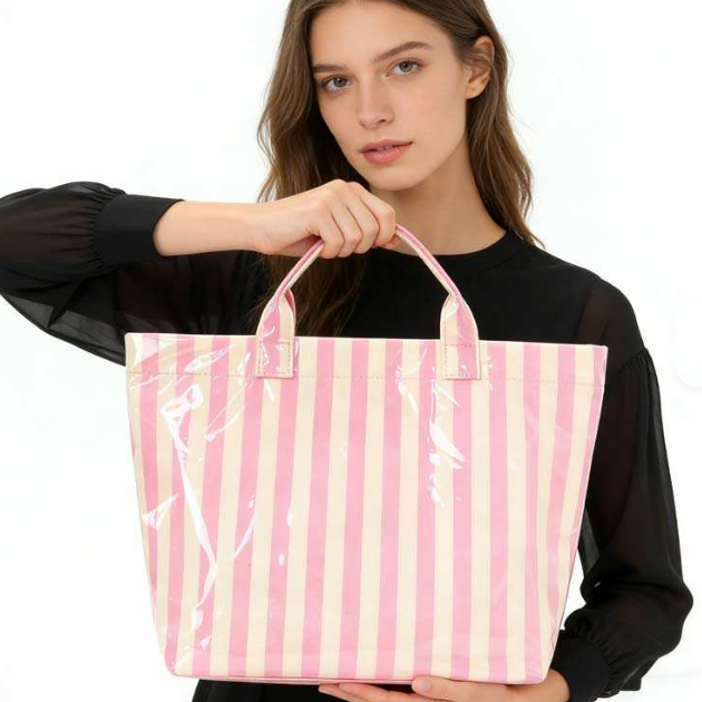 Large Striped Vinyl Tote Bags