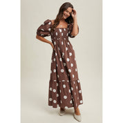 Brown Polka Dot Puff Sleeve Dress
