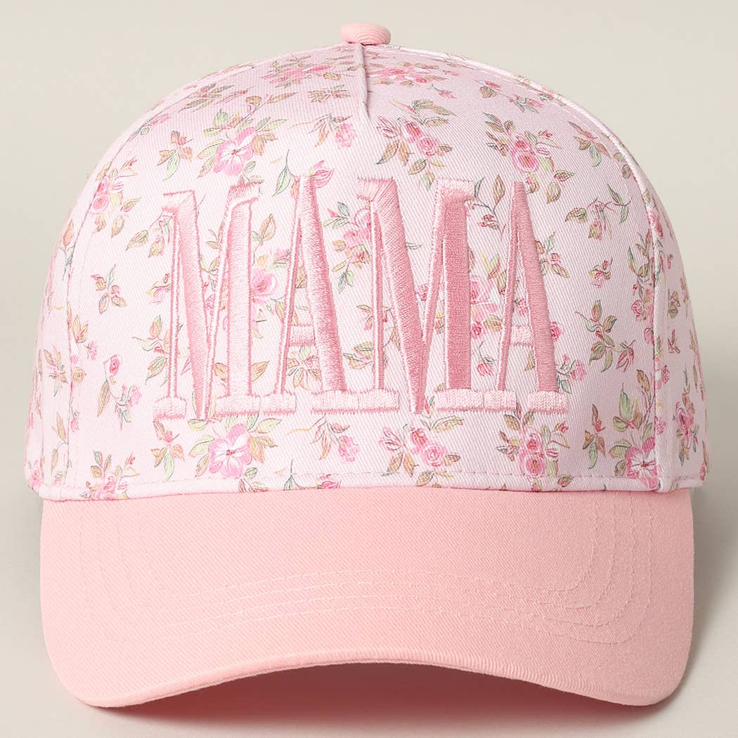 Mama Blue & Beige Embroidered Flower Hat
