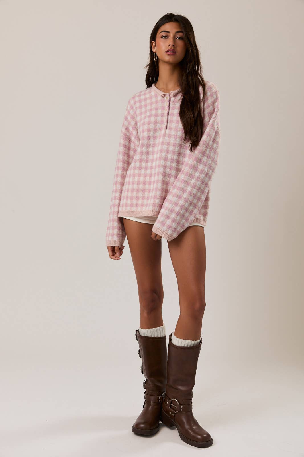 Pink Gingham Sweater