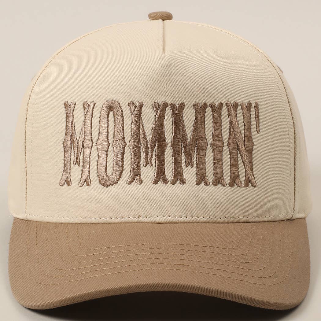 Beige MOMMIN' Letter Embroidery Two-Tone Trucker Hat