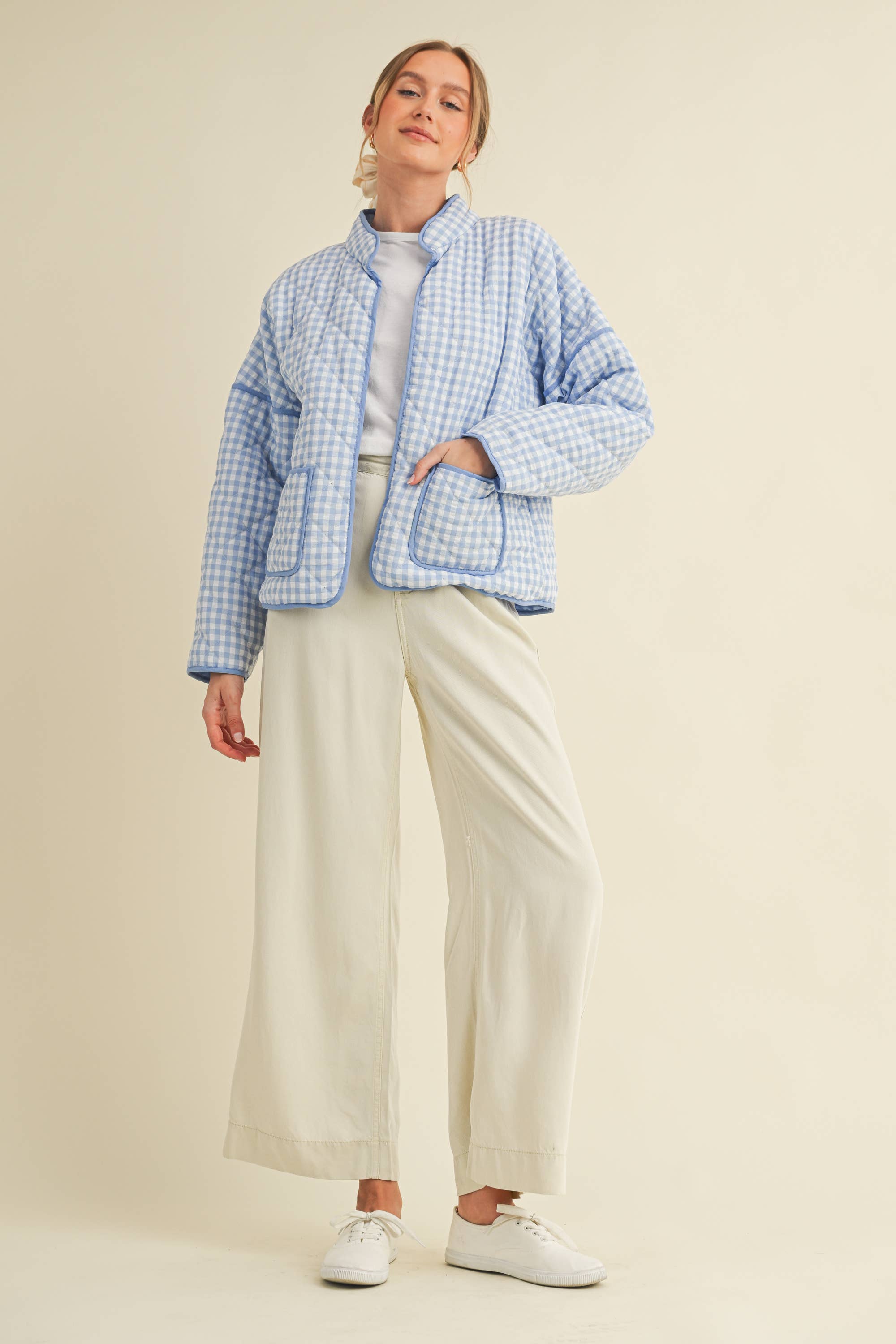 Light Blue Quilted Gingham Jacket — view 11