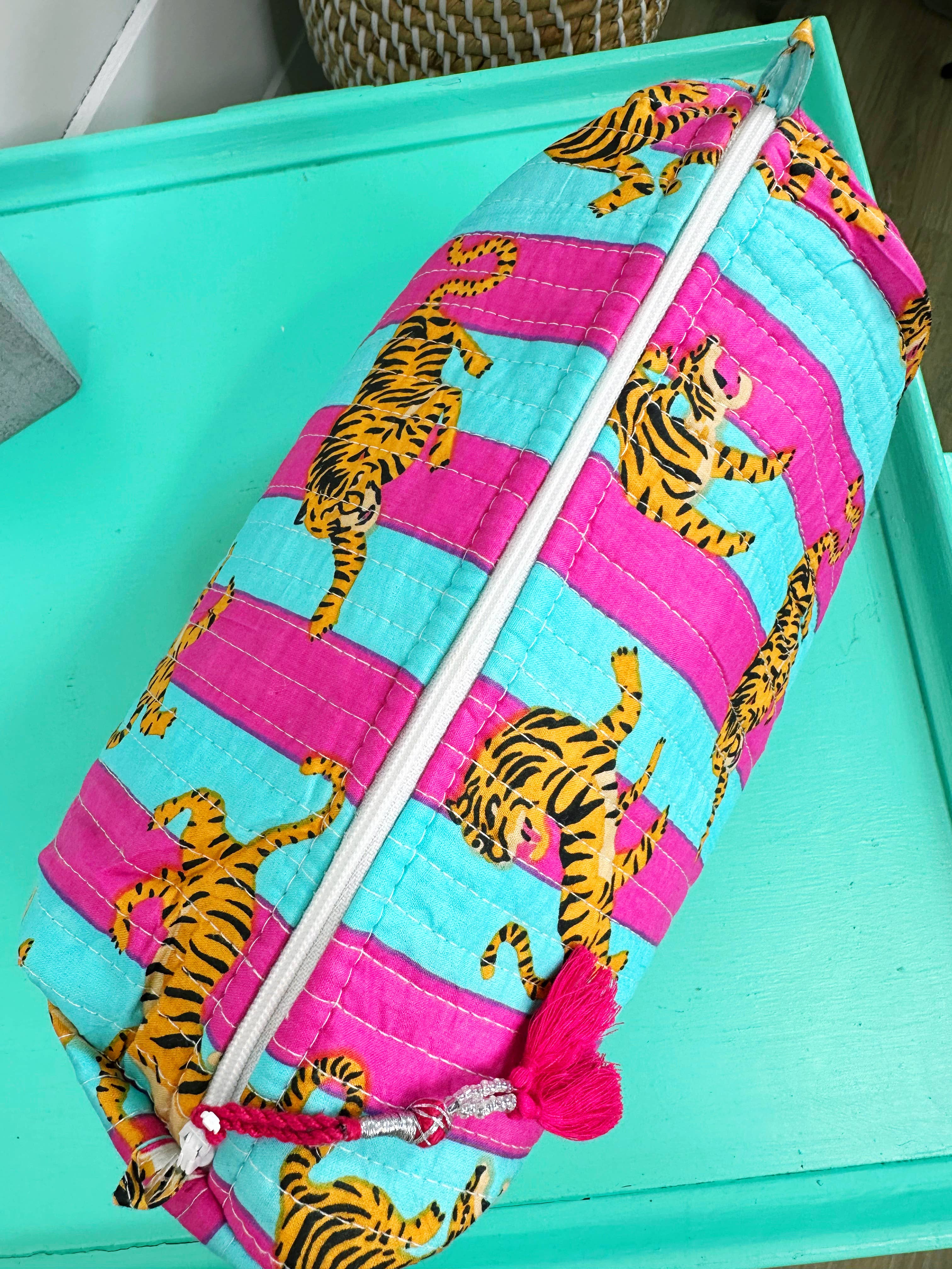 Quilted Tiger Print Makeup Bag | Cosmetics Toiletry Bag