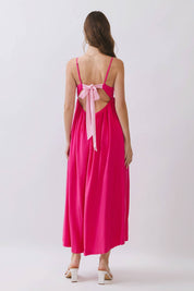 Pink Open Back Tie Strap Maxi Dress