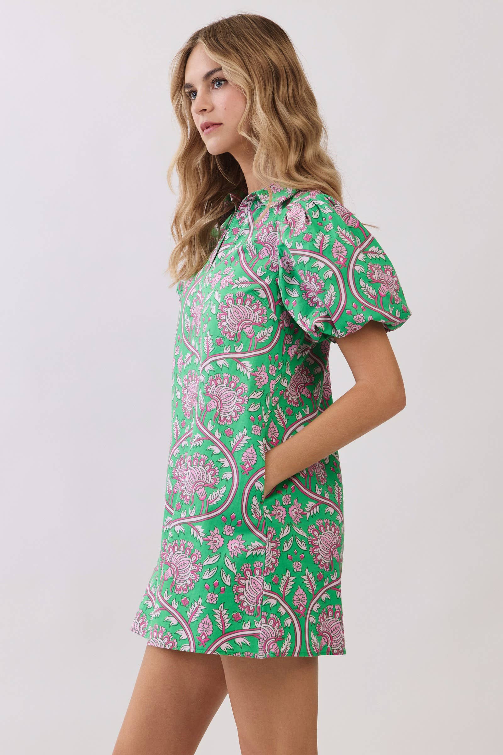 Green Paisley Mini Dress