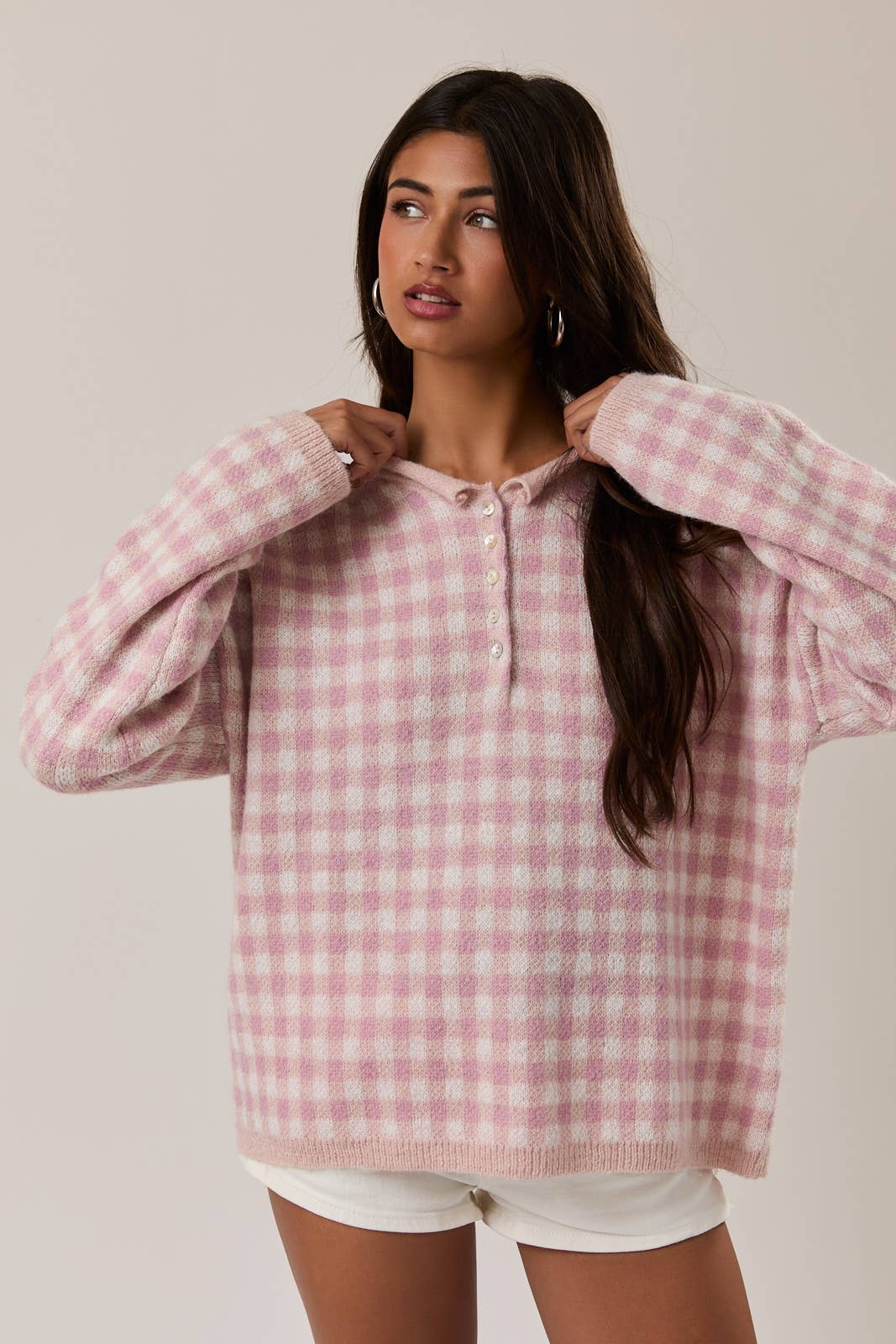 Pink Gingham Sweater